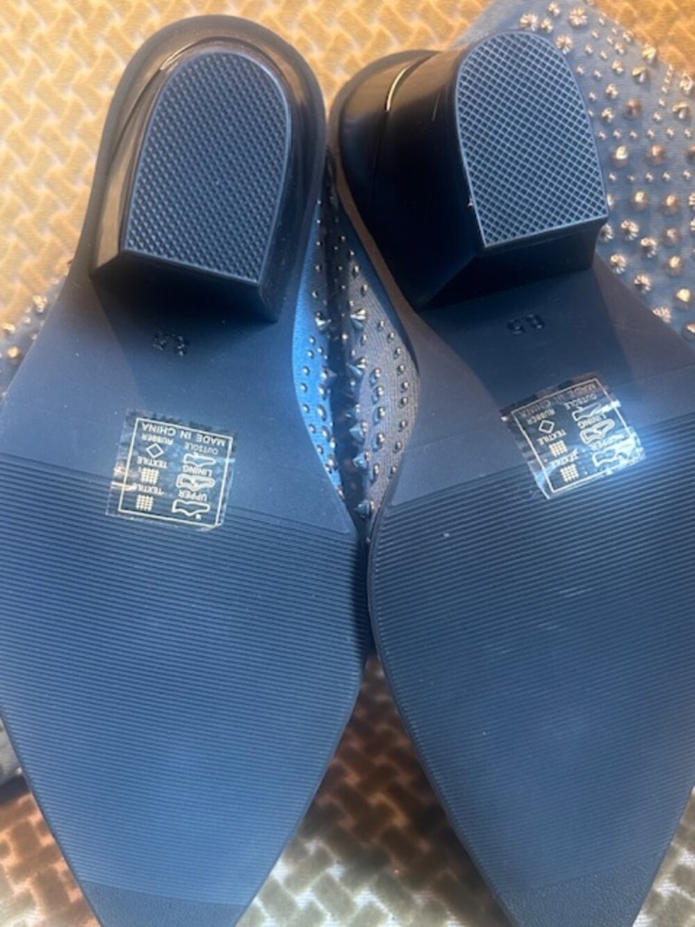 Azalea Wang Texas Studded Denim Pull On Cushioned Wedge Cut Heel Cowboy Boot NEW - Picture 8 of 16